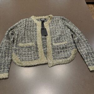 NWT Oliver O Elegant Tweed Jacket with Gold Lurex Metallic Trim Sz: M